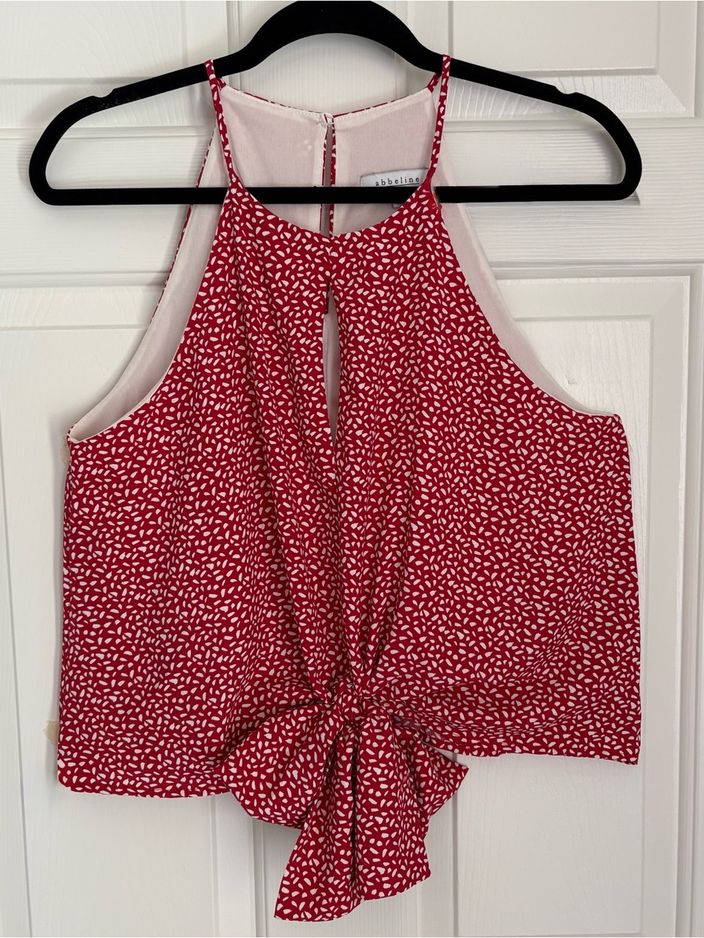 Abbelina Red White Tie Front Tank Top Lined Made in USA M